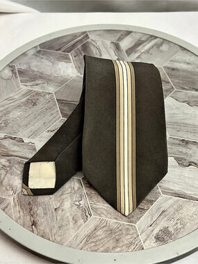 Vintage Pancaldi for H. Al’s Encino Men’s Brown Gold Stripe Silk Tie Italy